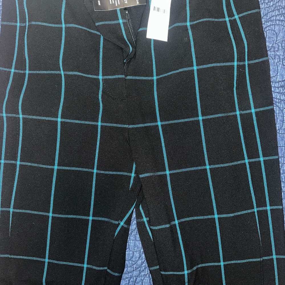 Ann Taylor Black Pants with Teal Windowpane Grid